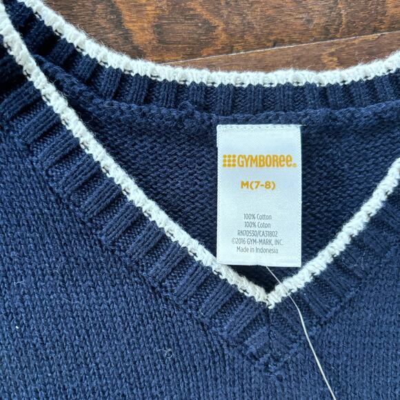 NEW Gymboree Boys Medium 7/8 Knit Sweater Vest Navy Blue V-Neck - Picture 3 of 4